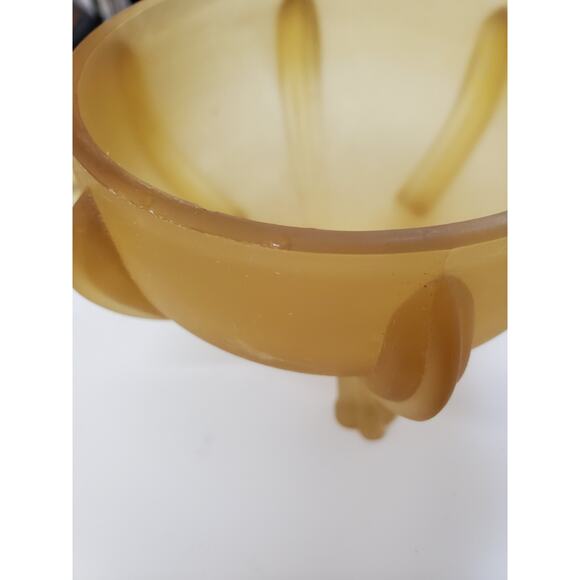 Vintage Art Deco Amber Frosted Glass Vanity Powder Jar Footed with Celluloid Lid - Picture 10 of 16